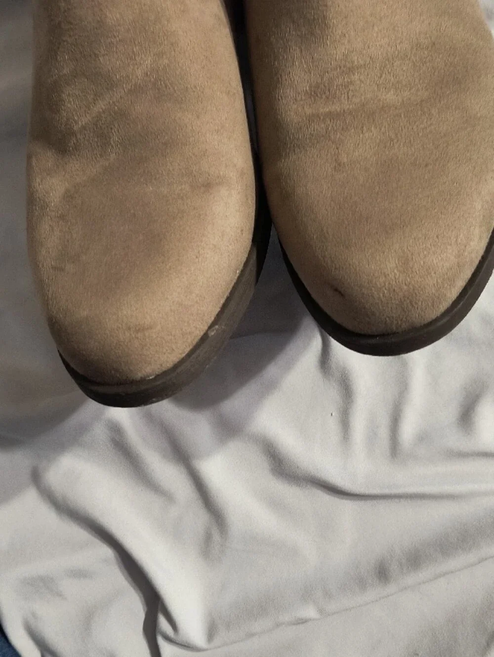 New Directions Over-the-Knee Suede Boots in Taupe with Metallic Heel Accent